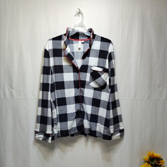 Joyspun Notch Collar Pajama Top Black & White Plaid Women's Large (12-14) NWT - Picture 1 of 9